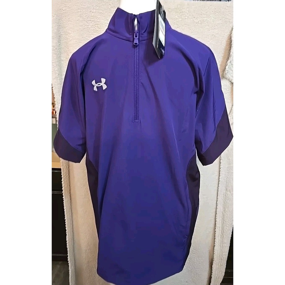 Men's Under Armour Motivate Woven Short Sleeve Shirt 1/4 Zip. NWT Purple. Sz‎ SM